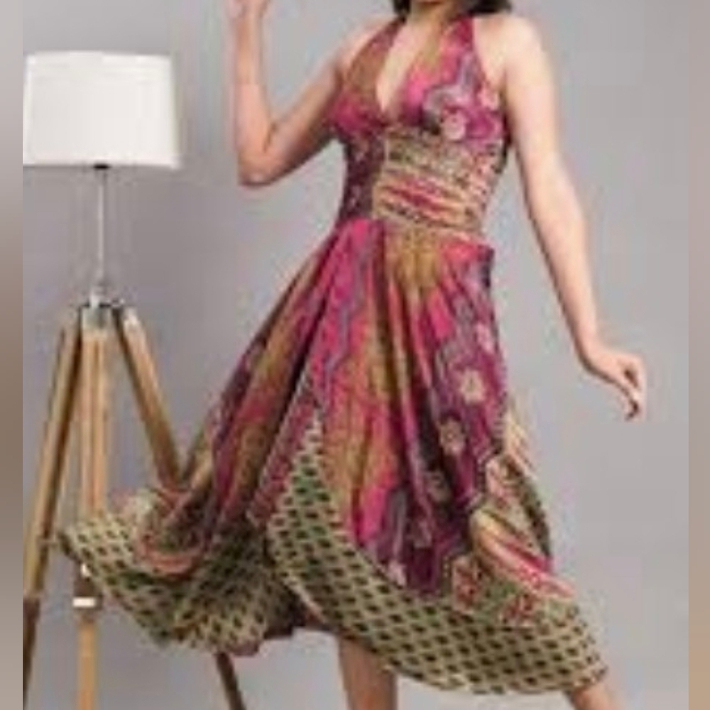 Wevez India Layered Silk Boho Halter Dress Free Size *C6 - Picture 1 of 7